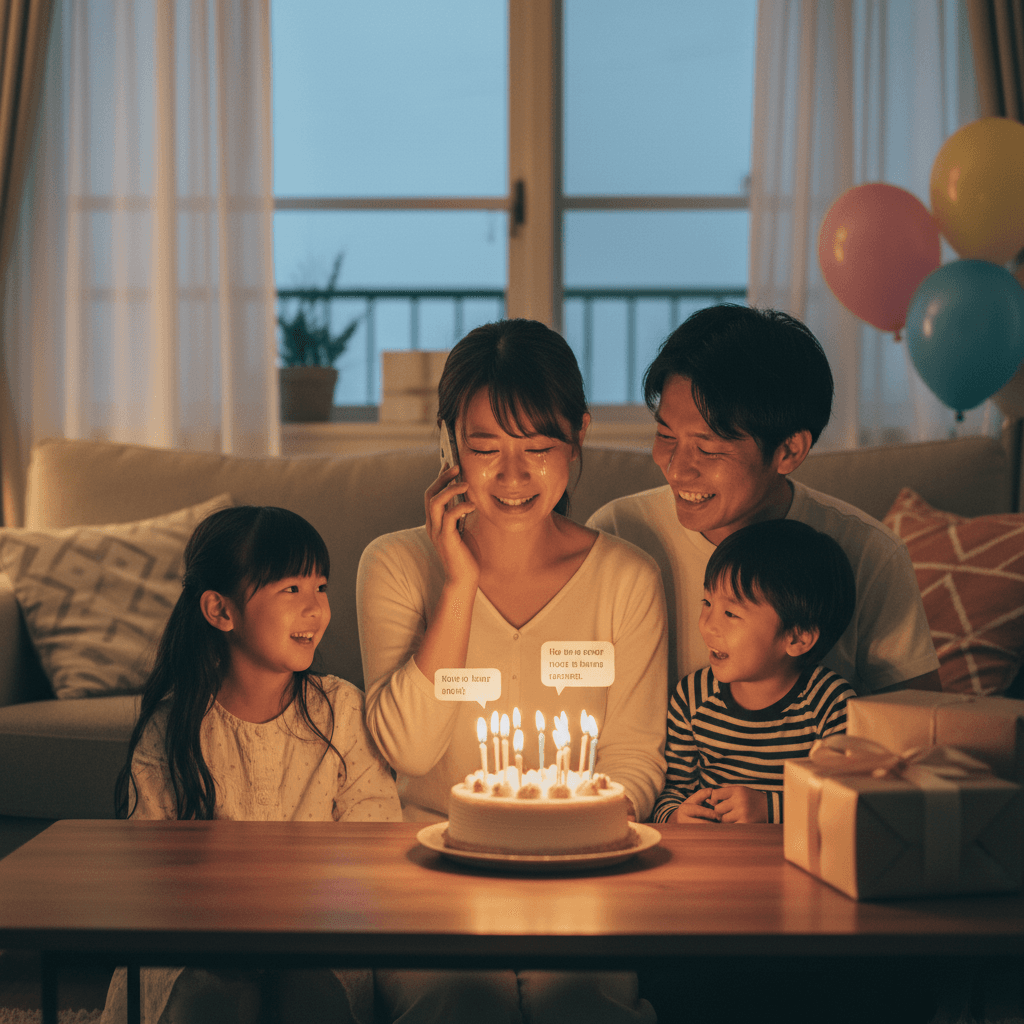 子供たちからの声のプレゼントを聴いて涙するママ